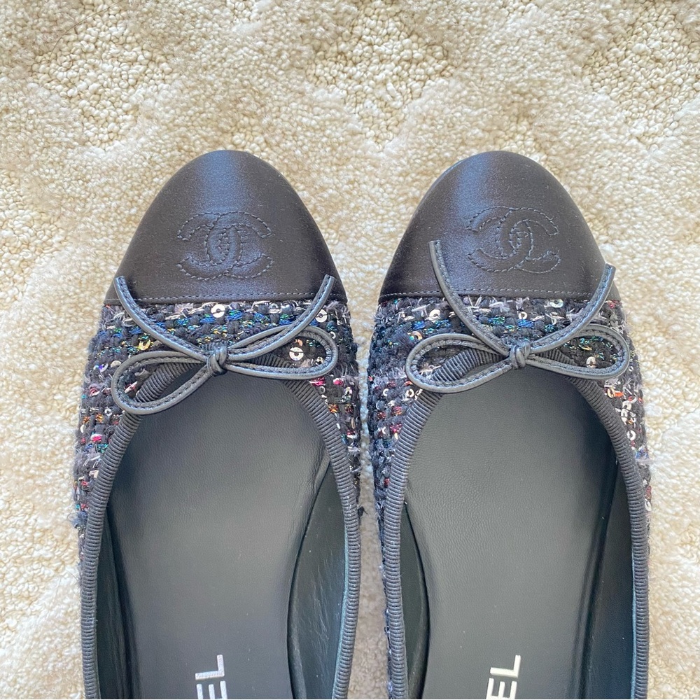 CHANEL 🖤 Boucle with Sequin Flats EU 39c - Picture 13 of 16